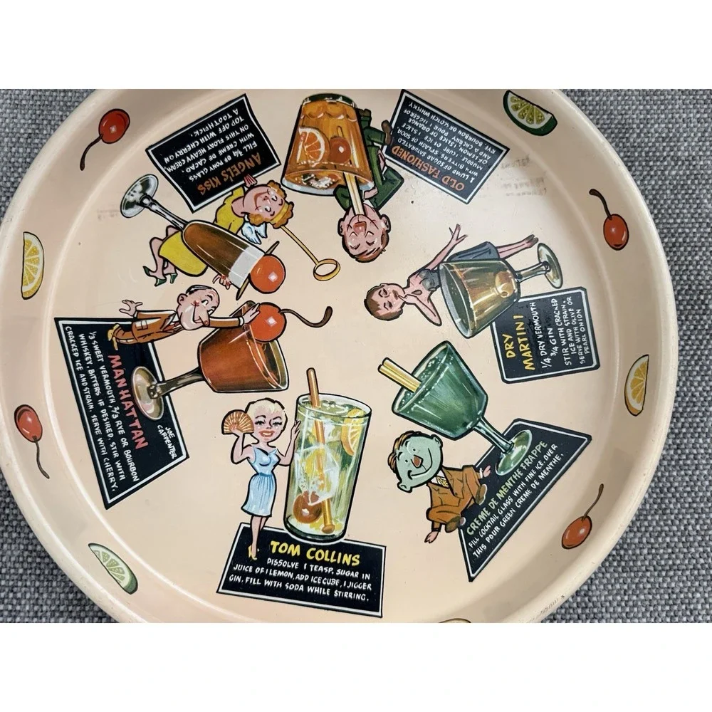 Vintage MCM 50s Masonware Cocktail Tray‎ Characters Cocktail Recipes 13